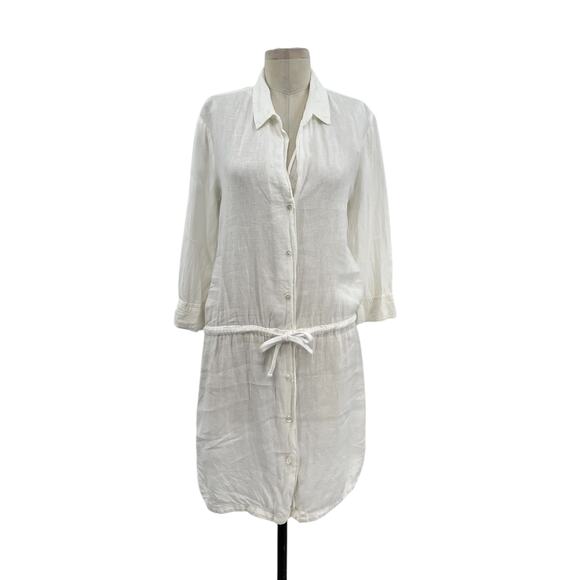 James Perse Linen Shirt Dress Button-Down Drawstring Waist White Size 1 Small - Picture 1 of 10